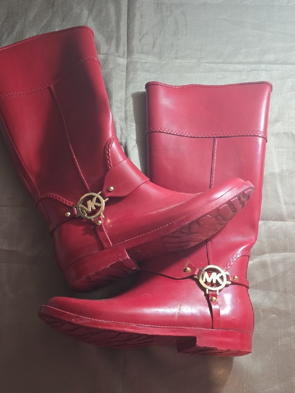 Michael Kors Red Women's Rain Boots with Gold MK Emblem